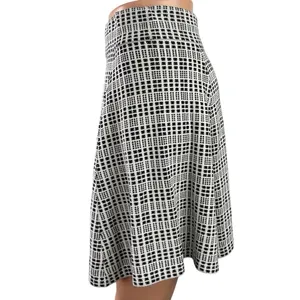 Theory Black White Geometric Knit Pleated High Waist Flare A Line Mini Skirt S thumbnail 2