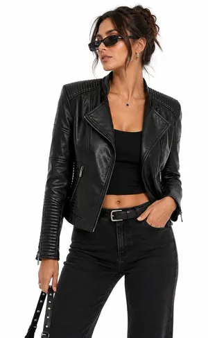 The Limited Moto Jacket Womens S Black Faux Leather Quilted Biker Gothic Punk thumbnail 1
