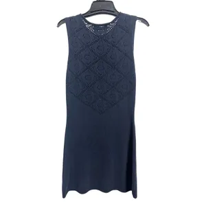 Zara Navy Blue Pointelle Knit Sleeveless Sweater Dress M Holiday Party Boho thumbnail 2