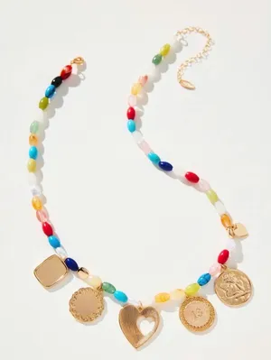 Anthropologie Beaded Multi Charm Necklace thumbnail 1