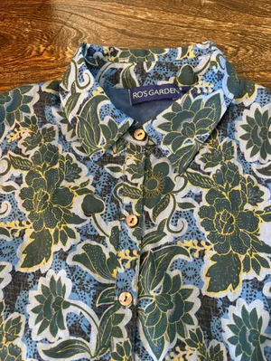 Ro's Garden Shirt Dress Womens Medium Blue Floral Tiered Mini Cotton thumbnail 4