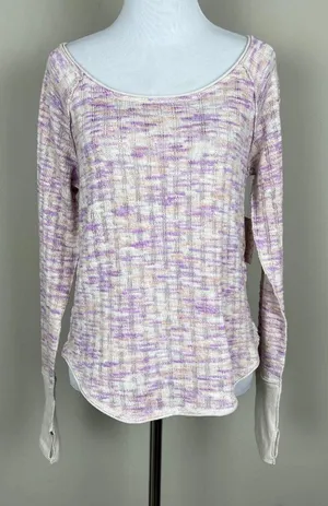 We The Free People Top Womens Medium Open Knit Spaced Out‎ Scoop Neck Thumbholes thumbnail 1