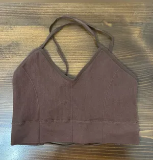 Shein brown ribbed V-neck strappy crop top thumbnail 1