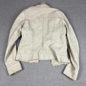 BB Dakota Jacket Womens Medium Cream Leather Moto Biker Bella Swam Twilight thumbnail 7