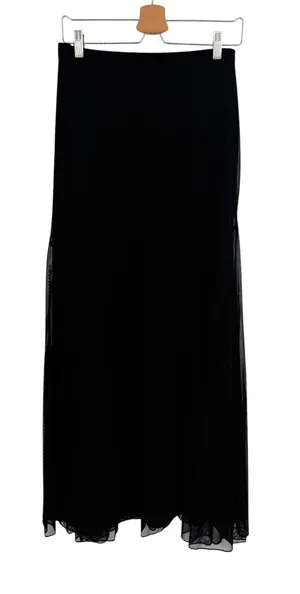 Tadashi Shoji Vintage 90s Sheer Mesh Overlay Formal Maxi Skirt Black Size Medium thumbnail 1