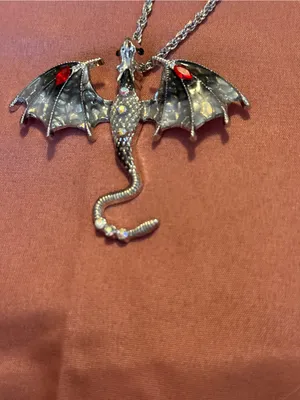 Silver Dragon Pendant Necklace with Red Gem Accents thumbnail 2