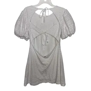 Free People White Apricot Rose Mini Dress M Eyelet Puff Sleeve Bride Rush Hoco thumbnail 3