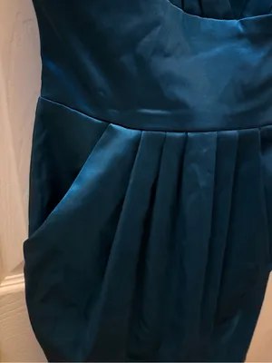 Satin Pleated Teal Mini Dress WITH POCKETS - Women's Sleeveless Party Dress thumbnail 3