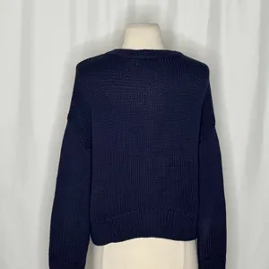 CAROLINE CONSTAS Navy Blue Cotton Cropped Cardigan Sweater Quiet Luxury Medium thumbnail 8