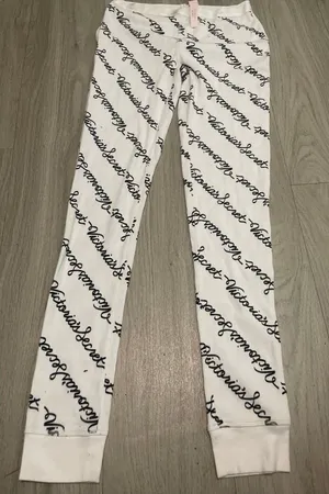 Victoria's Secret White Pajama Pants with Black Script Logo thumbnail 1