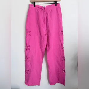 Anthropologie Tach Clothing Jorgelina Cut Out Pant Pink Linen blend m L thumbnail 3