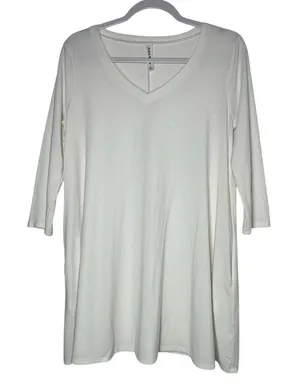 Zenana Premium Womens V-Neck 3/4 Sleeve Tunic Top Cream‎ Pockets RT-1636P Medium thumbnail 1