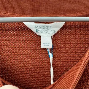 Market & Spruce Tawnee Cotton Blend Rust‎ & White Stripe Waffle Sweater Sz L NEW thumbnail 8