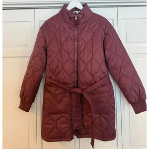 Time and Tru burgundy onion quilted puffer barn jacket size M 8/10 thumbnail 3