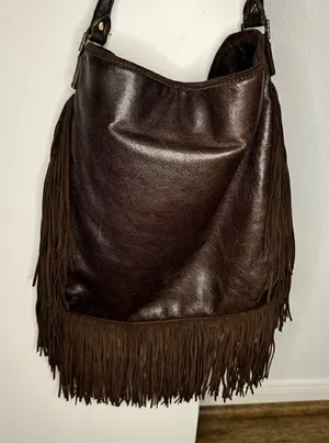 Tory Burch Dark Brown Fringed Leather Suede Hobo Bag thumbnail 1