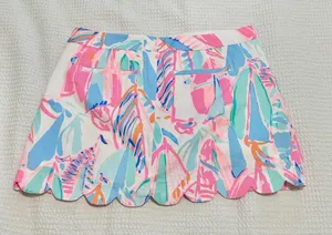Lilly Pulitzer collette scalloped lined mini skirt cotton skort out to sea watercolor sailboat thumbnail 3