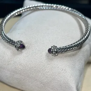 Silver Cable Bracelet with Amethyst Accents thumbnail 8