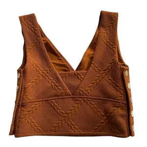 Maeve Anthropologie Button Side Cropped Top Vest Pecan Brown Size XS thumbnail 8