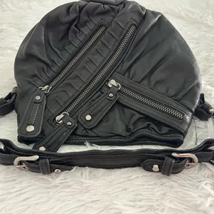 Junior Drake Black Leather Zipper‎ Shoulder Bag thumbnail 6
