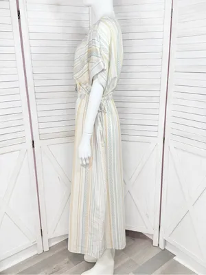 World Market Shilo Striped Wide Leg Cinch Waist‎ Jumpsuit Ivory Multi Cropped thumbnail 3