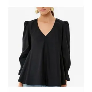 Pomander Place Tuckernuck XS Black Poplin Easton Blouse Ruffle Sleeve #KKK1-3 thumbnail 9