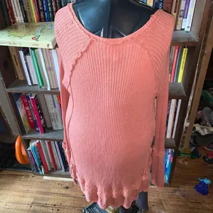 We the Free coral oversized flowy S waffle v-neck top thumbnail 2