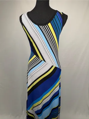 Ashley Stewart Maxi Dress Sleeveless Blue Multi-Stripe Sundress thumbnail 6