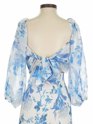 Hello Molly Calendar Girl Blue Floral Shirred Mini Dress Size Small Coquette thumbnail 6