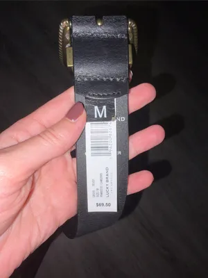Lucky Brand Black Genuine Leather Belt with Distressed Western Gold Buckle thumbnail 3
