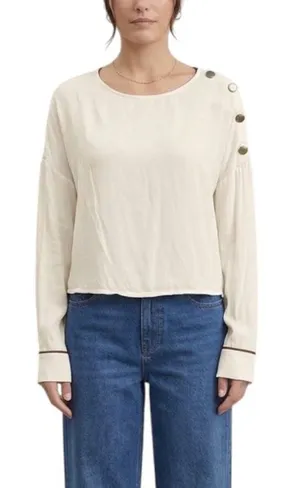 Zara Cream Blouse Gold Buttons Piping Office S thumbnail 1