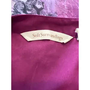 Soft Surroundings Magenta Floral Watercolor Pleated Tunic Blouse Women M Sheer thumbnail 4