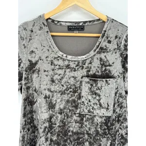 Bagatelle‎ Collection Silver Gray Crushed Velvet Pocket Tee Top Size Small thumbnail 3