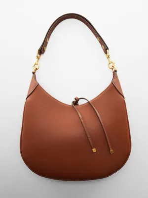Mango MNG- round Saddle Shoulder tote Bag cognac chestnut Brown, Gold Hardware thumbnail 1