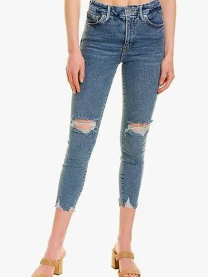 Good American Good Waist Good Crop Jeans Distressed Medium Wash Size 6 thumbnail 1