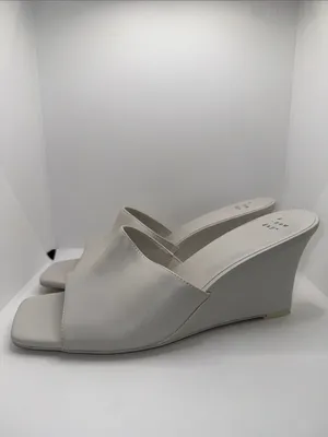 A New Day Vivi Wedge Mule Heels Women’s 10 Off-White Vegan Leather Open Toe thumbnail 2