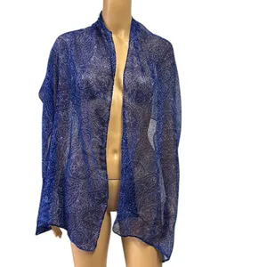 Source Unknown Blue Long Semi Sheer Scarf Paisley Floral Printed Sarong Wrap 19 x 65 inches thumbnail 5