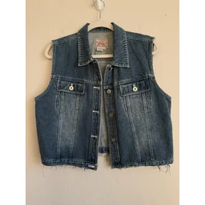 Vintage Nautica Denim Vest Raw Hem Women's Size 12 Biker‎ Collared Pockets 90s thumbnail 3