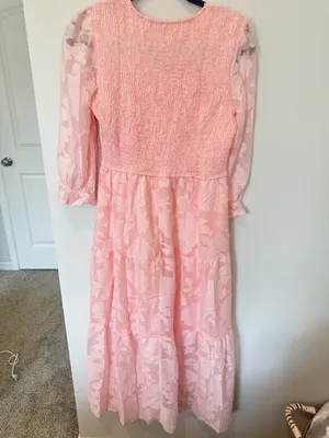 SHEIN Enchnt V-Neck Smocked Waist Floral Texture Tiered Maxi Dress thumbnail 3