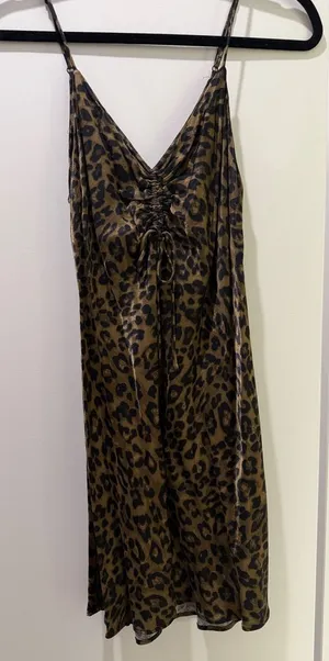 Zara Leopard Print Slip Mini Dress in Brown and Black thumbnail 1