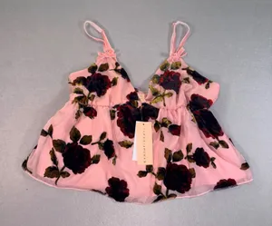 Evolutionary Pink Velvet Rose Burnout Babydoll Cami Top Y2K Large NWT thumbnail 1