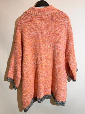 NWT Free People Orange Pink Marled Knit Oversized Button Collar Sweater M thumbnail 4