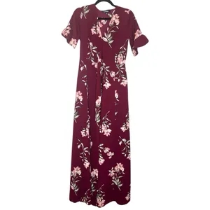 Lulus September Sunsets Burgundy Floral Maxi Wrap Dress thumbnail 4