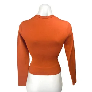 Aritzia Babaton Coral Orange Long Sleeve Crew Neck Slim Sweater Top Size 2XS thumbnail 2