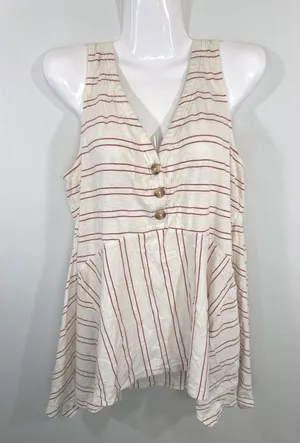Maeve Anthropologie Ivory Red Striped Handkerchief Hem Tank Top Women Medium thumbnail 1