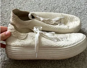 Pippy Snakeskin-Embossed Leather Platform Sneakers Sam Edelman Sz‎ 8 thumbnail 1
