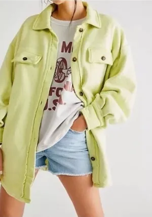 Free People Ruby Oversized Shacket Fleece Jacket Neon Green Yellow Size Small thumbnail 1