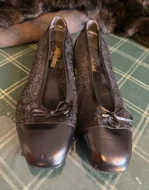 Magdesians California Vintage Black Lace Mesh Leather Cap Toe Ballet Flats 11WW thumbnail 1