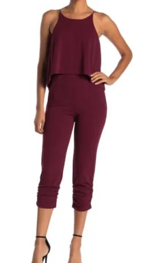 Love...Ady Solid Halter Popover Jumpsuit burgundy XXL thumbnail 1