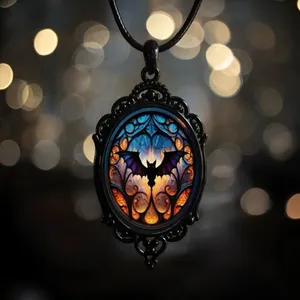 Vintage‎ Style Bat Cameo Pendant Necklace Gothic Halloween Faux Fashion Jewelry thumbnail 3