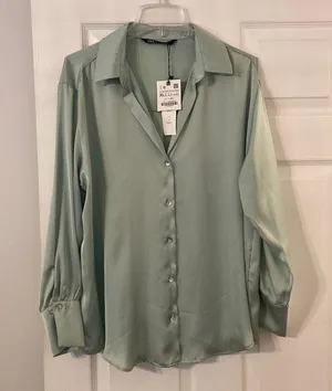 ZARA shirt with long sleeve silky feeling see all pictures brand new with tag thumbnail 1